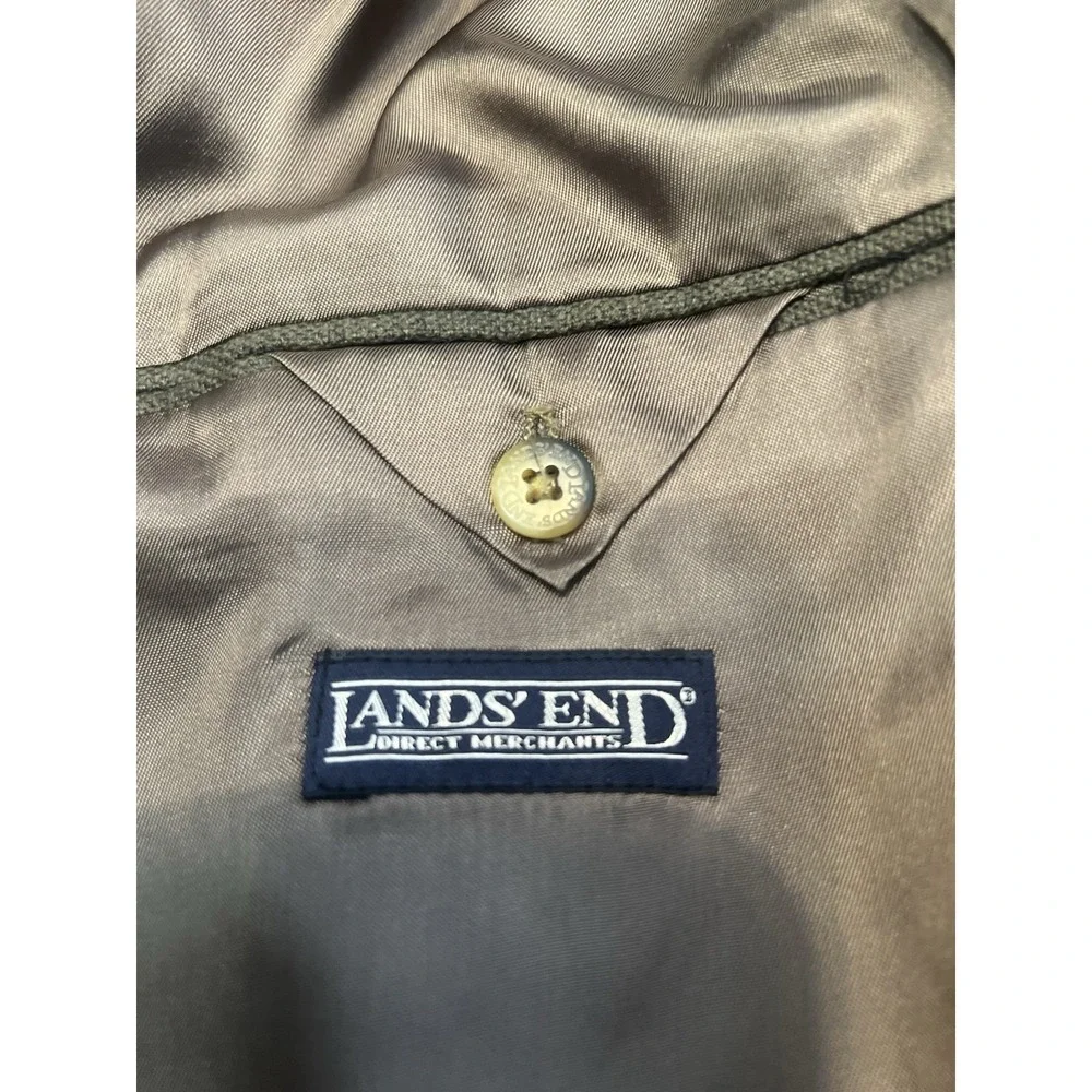 Lands End Sport Coat Mens 44L Green 3‎ Button 100% Lambs Wool